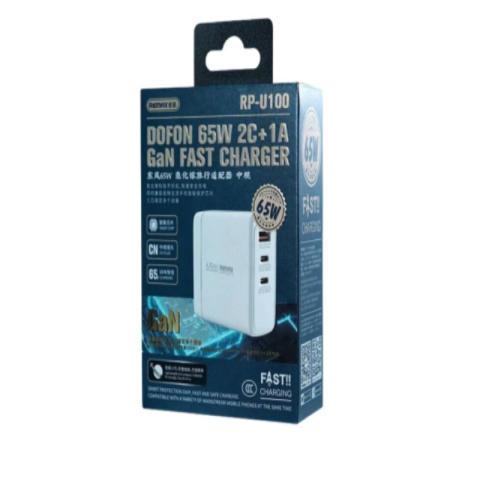 Cargador Remax RP-U100 65W GaN Triple Puerto